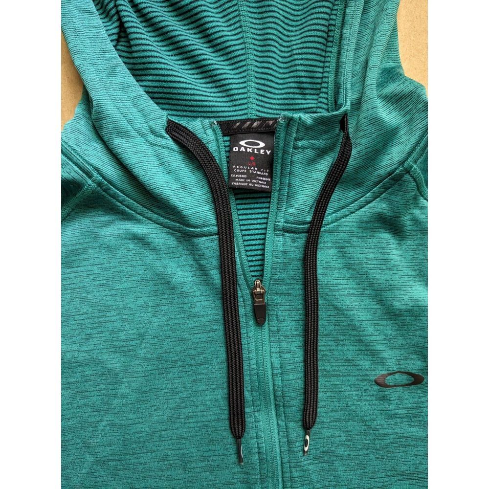 Oakley Full Zip Green Black Striped Performance Jacket Pockets